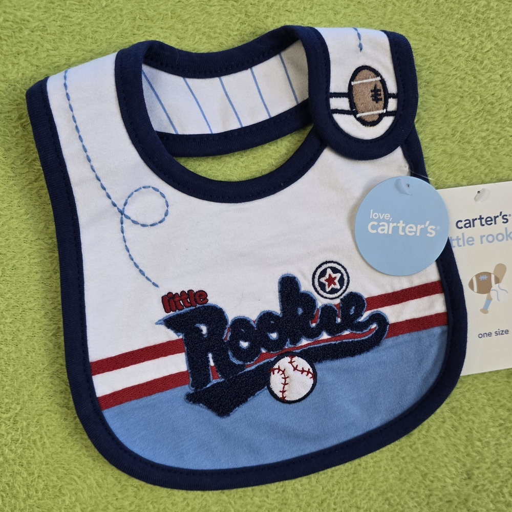 NWT  0-12M BABY BOYS  SPORTS BIB Red White & Blue LITTLE ROOKIE (Q8)